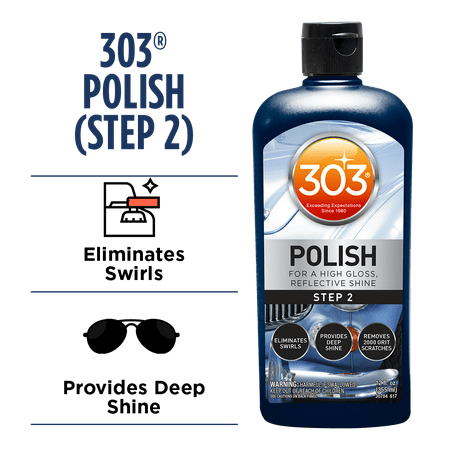 303 Polish - For High Gloss, Reflective Shine - Eliminates Swirls - Provides Deep Shine - Removes 2000 Grit Scratches (Step 2), 12 fl. oz. (30704)