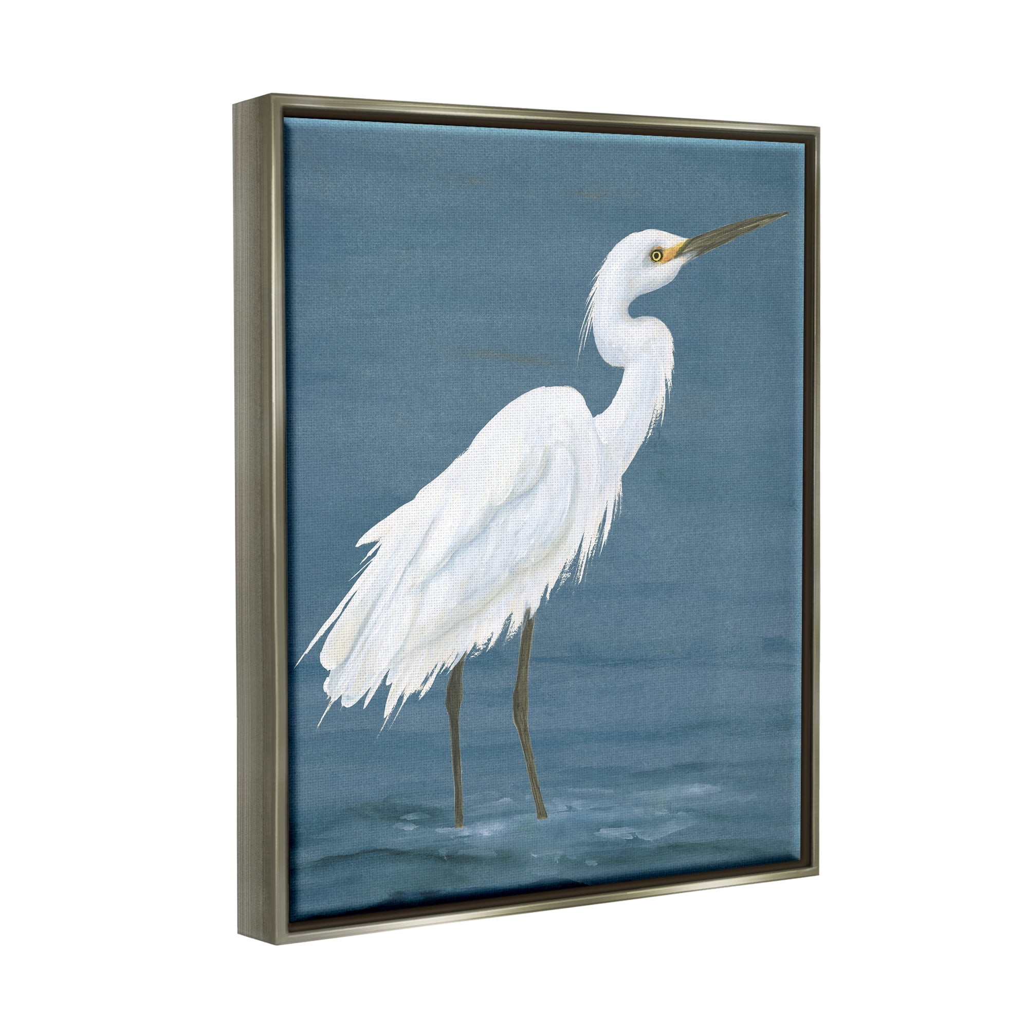 Stupell Industries Egret in Shallow Water Animals & Insects Painting Gray Floater Framed Canvas Art Print Wall Art, 25 x 31