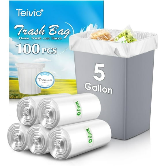 5 Gallon 100 Counts Strong Trash Bags Garbage Bags, Bathroom Trash Can Bin Liners, Small Plastic Bags for Home Office Kitchen Kitchen, Clear