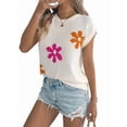 thumbnail image 3 of Women'S Cap Sleeve Floral Short Sleeve Sweater Crew Neck Casual Knit Pullover Tops Color M, 3 of 10