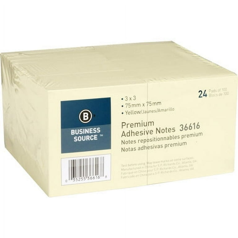 Business Source Yellow Repostionable Adhesive Notes - 3 Business Source Yellow Repostionable Adhesive Notes - 3