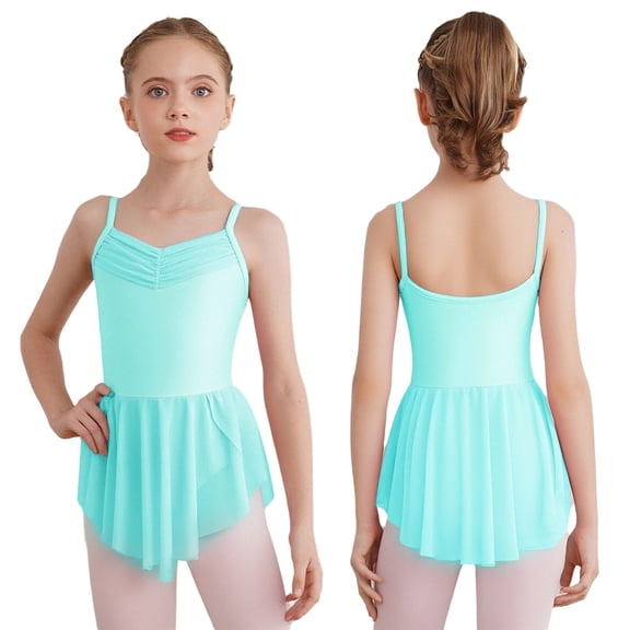 TiaoBug Kids Girls Gymnastics Leotard with Tutu Skirt Ballerina Dress Ballet Dance Practice Outfits Light Green 6