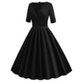 thumbnail image 5 of Brglopf Women Vintage 50s Retro Dress Wrap V Neck Half Sleeve Sold Color A-Line Swing Tea Dress Elegant Gown Cocktail Party Dresses Black M, 5 of 9