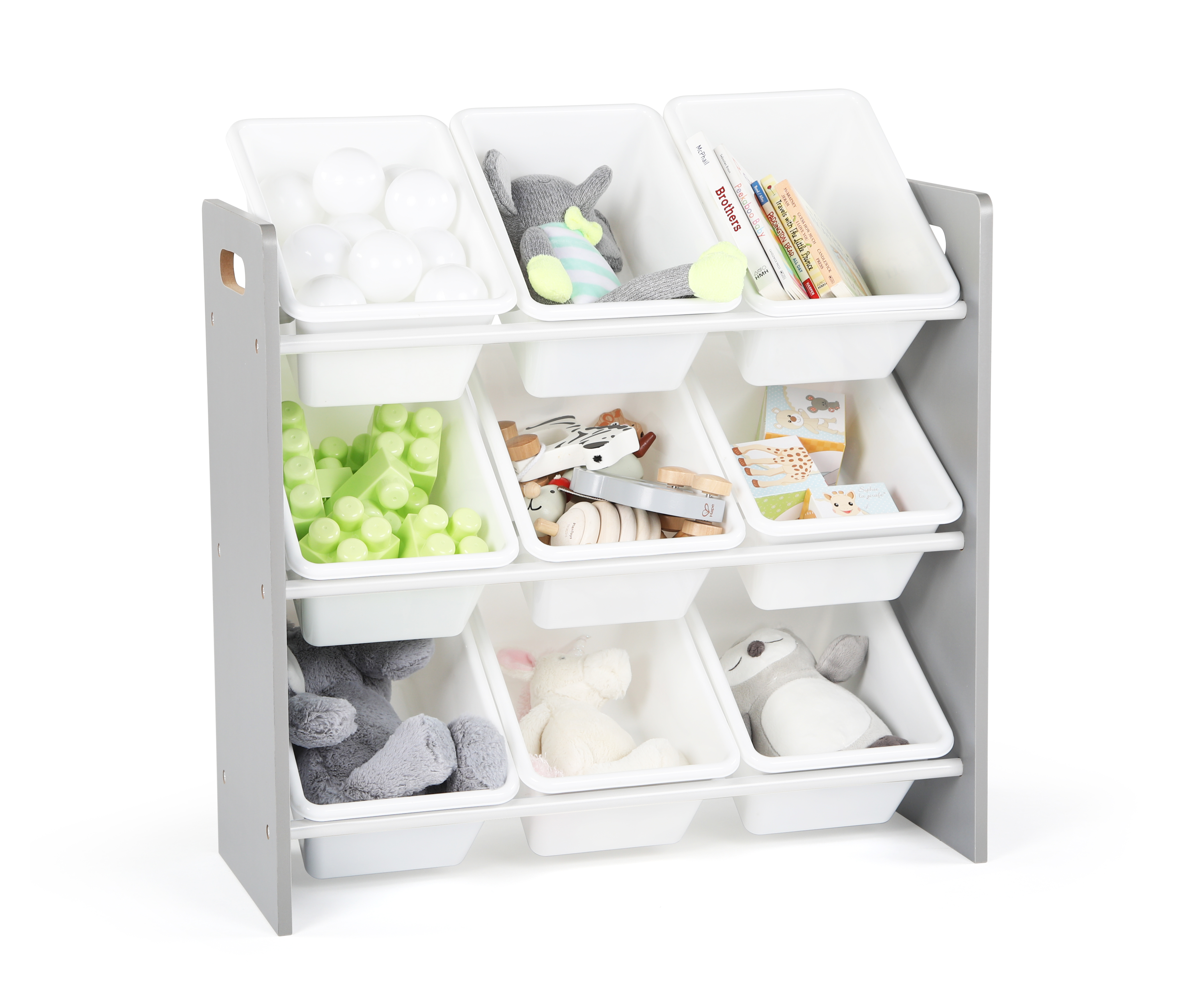 Humble Crew Grey/White Kids Toy Storage Organizer w/ 9 Plastic Bins
