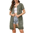 thumbnail image 4 of Tnhcen Women's Casual Leopard Print Short Sleeve Crewneck Zipper Sleepwear Dress | Loose Fit Two Side Pockets | S-2XL | Cotton Basics Loungewear, 4 of 5