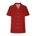 thumbnail image 7 of JGGSPWM Women's Short Sleeve Solid Fashion Lapel Neck Button Down Blouses Summer Loose Comfy Tees Red L, 7 of 7