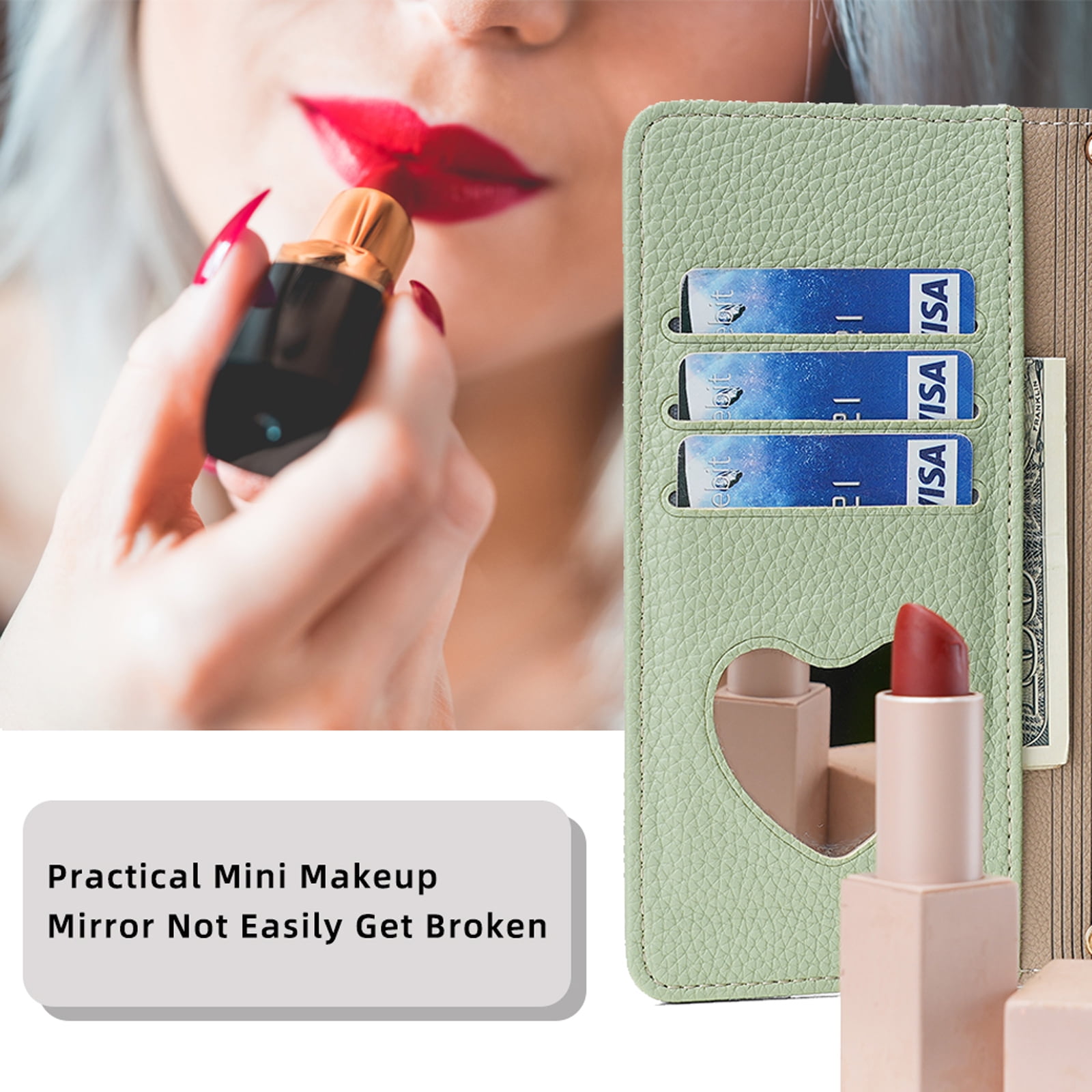 Case for Motorola Moto G Stylus 5G 2025 Zipper Wallet Cover with Make-up Mirror,Flip Cover PU Leather Ring Card Holder Kickstand Crossbody Strap Chain Cell Phone Cover for Moto G Stylus 5G 2025,Green