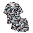 thumbnail image 5 of Women's Pajama Set Short Sleeve Button Down Shirt & Pants Leopard Print Pajama with Bow Tie Soft Sleepwear Two Piece Loungewear Cozy Nights At Home Pajamas Pyjamas Pjs Light Blue M, 5 of 7