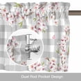 thumbnail image 6 of Spring Birds Valance Curtain for Windows Watercolor Bird Nest Eggs Pink Floral Leaf Plant Grey Plaid Rod Pocket Curtain Valances Short Window Treatments for Kitchen Bathroom Laundry 56 x 16 Inch, 6 of 9