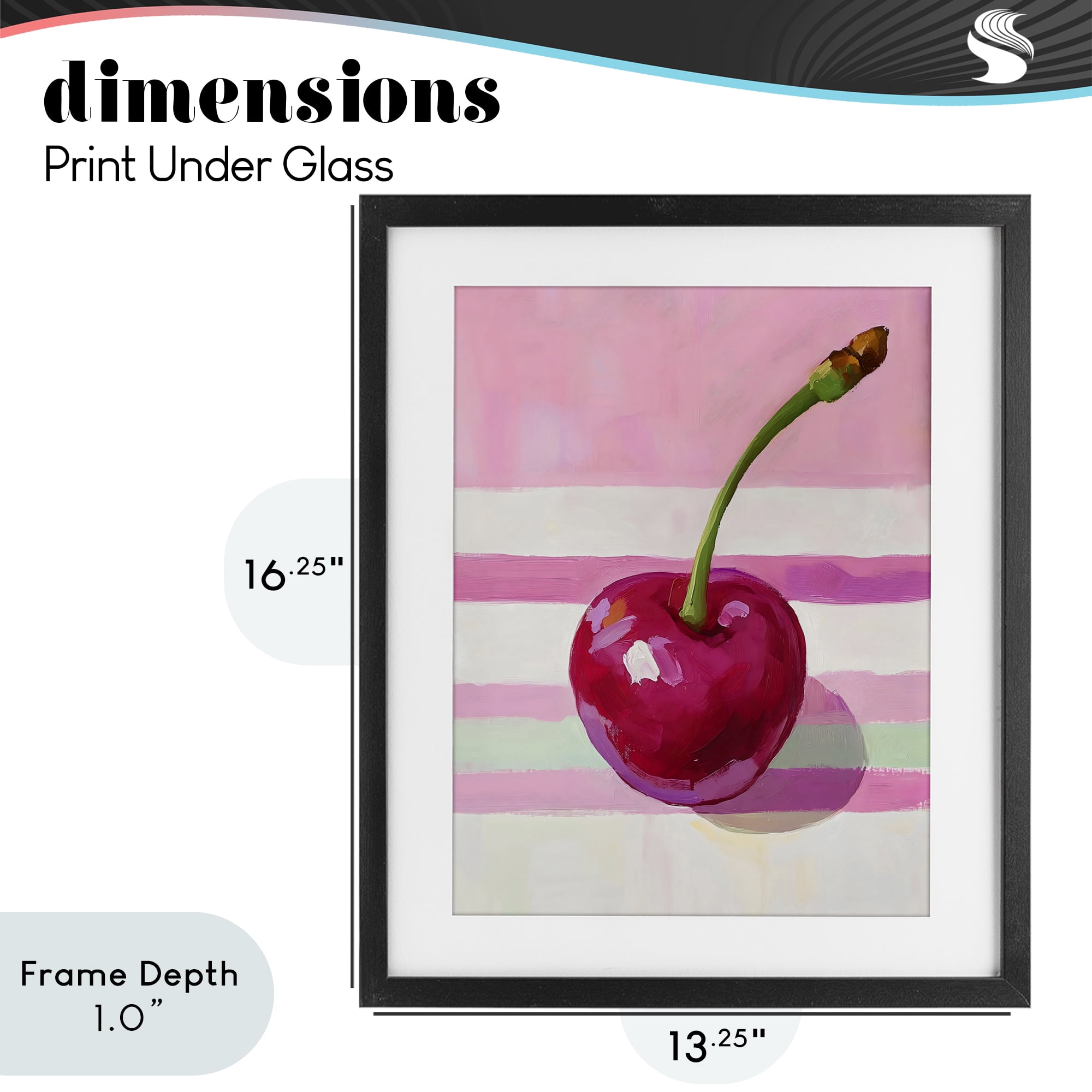 Stupell Industries Cherry on Pink Stripes Black Framed Print Under Glass, design by The Prints Vibe