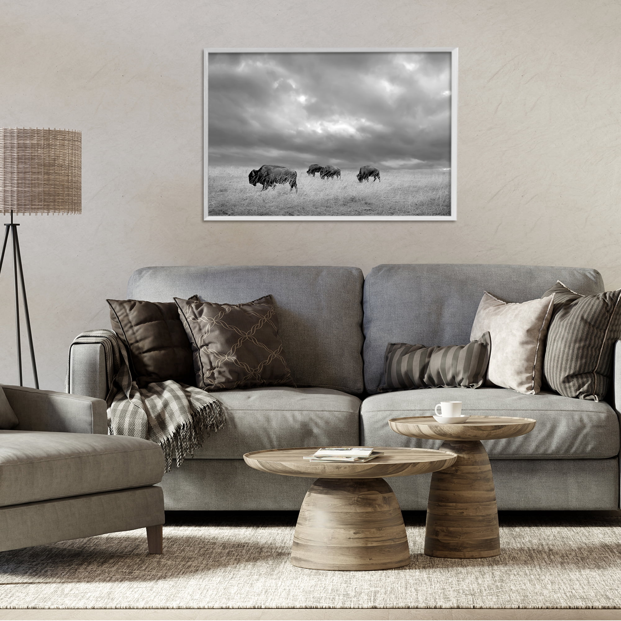 Stupell Industries Bisons Under an Autumn Sky White Framed Giclee Art, design by Steve Toole