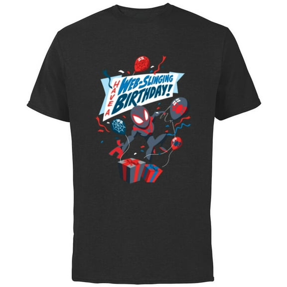 Marvel Spider-Man Miles Morales Have a Web-Slinging Birthday - Short Sleeve Cotton T-Shirt for Adults - Customized-Black