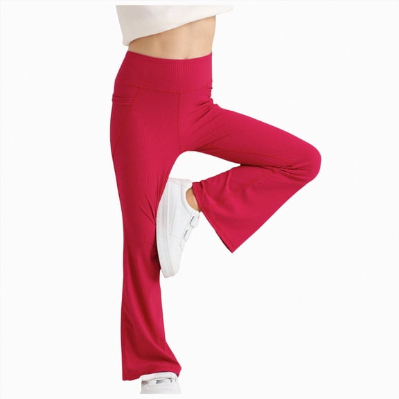 Girls Outerwear Leggings Yoga Pants High Waisted Wide Leg Fitness And Dance Pants 5-6 Years,Red Caqnni