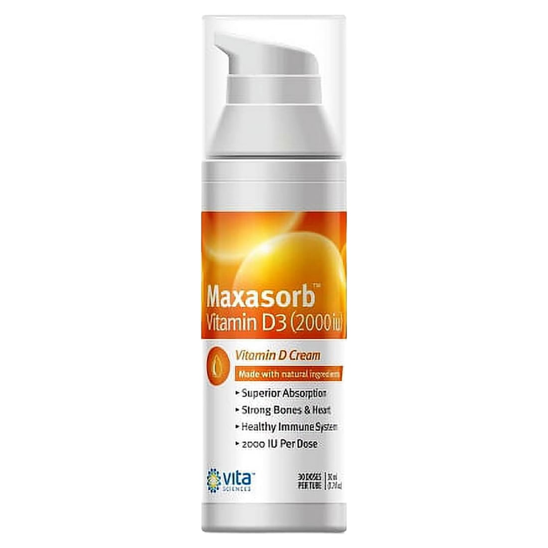 Vita Sciences Maxasorb Vitamin D3 Topical Cream, 2000 IU, Supports Immune System, Bone, and Heart Health, 1.7 oz