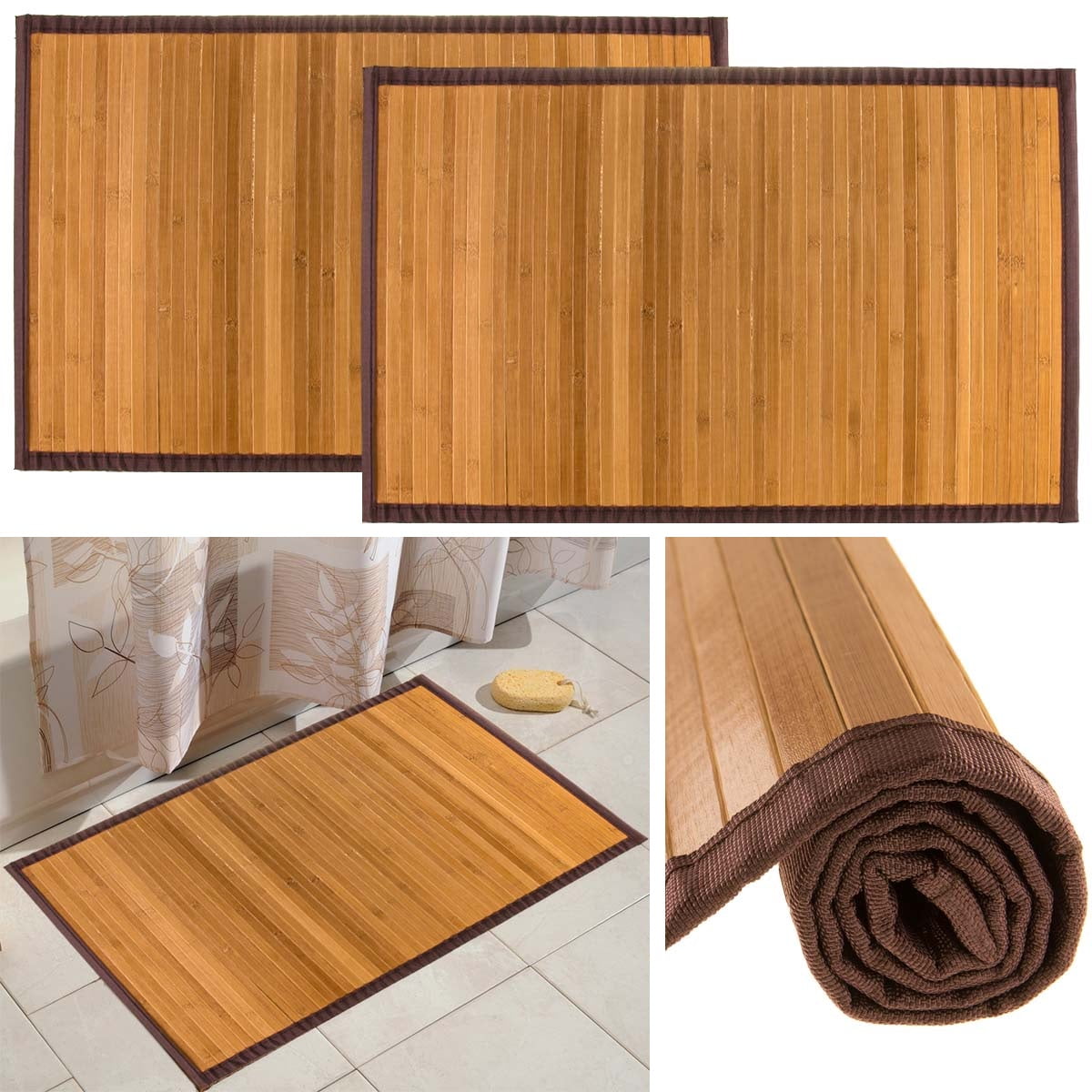 Bamboo 2 Pack Non Skid Water Resistant Bath Floor Mats Slip Non Skid Water Resistant Bath