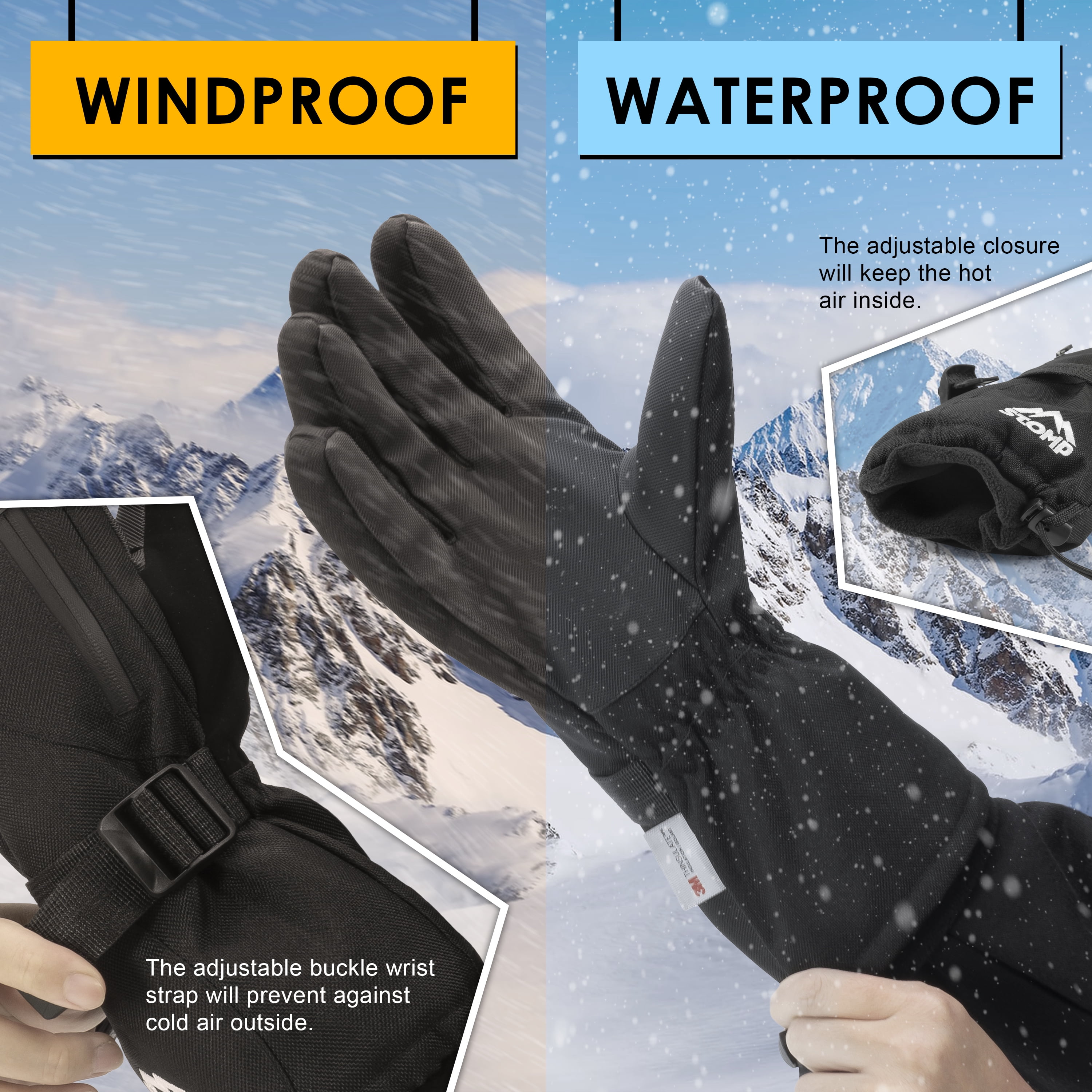 STOMP Waterproof Ski/Snow Gloves Winter Warm 3M Thinsulate Snowboard Snowmobile Cold Weather Gloves