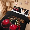 thumbnail image 3 of Erosebridal Girls Cute Bowknot Cherry Kids Duvet Cover Set,Leopard Cheetah Print Bowtie Bedding Full For Bowknot Lovers,Reversible Black,3 Pieces(No Comforter), 3 of 6