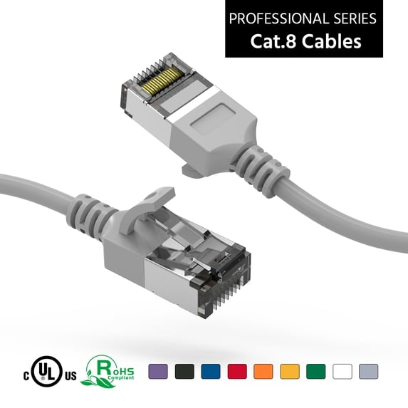 ACCL 10Ft Cat.8 U/FTP Slim Ethernet Network Cable Gray 30AWG, 10 Pack