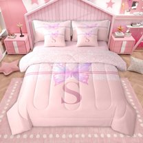 Manfei Gradient Flying Butterfly 7pcs Bedding Comforter Set for Children Kids Teens,Letter Monogrammed Initial S Queen Bedding Sets Super Cozy,Bling Glitter Queen Sheet Sets