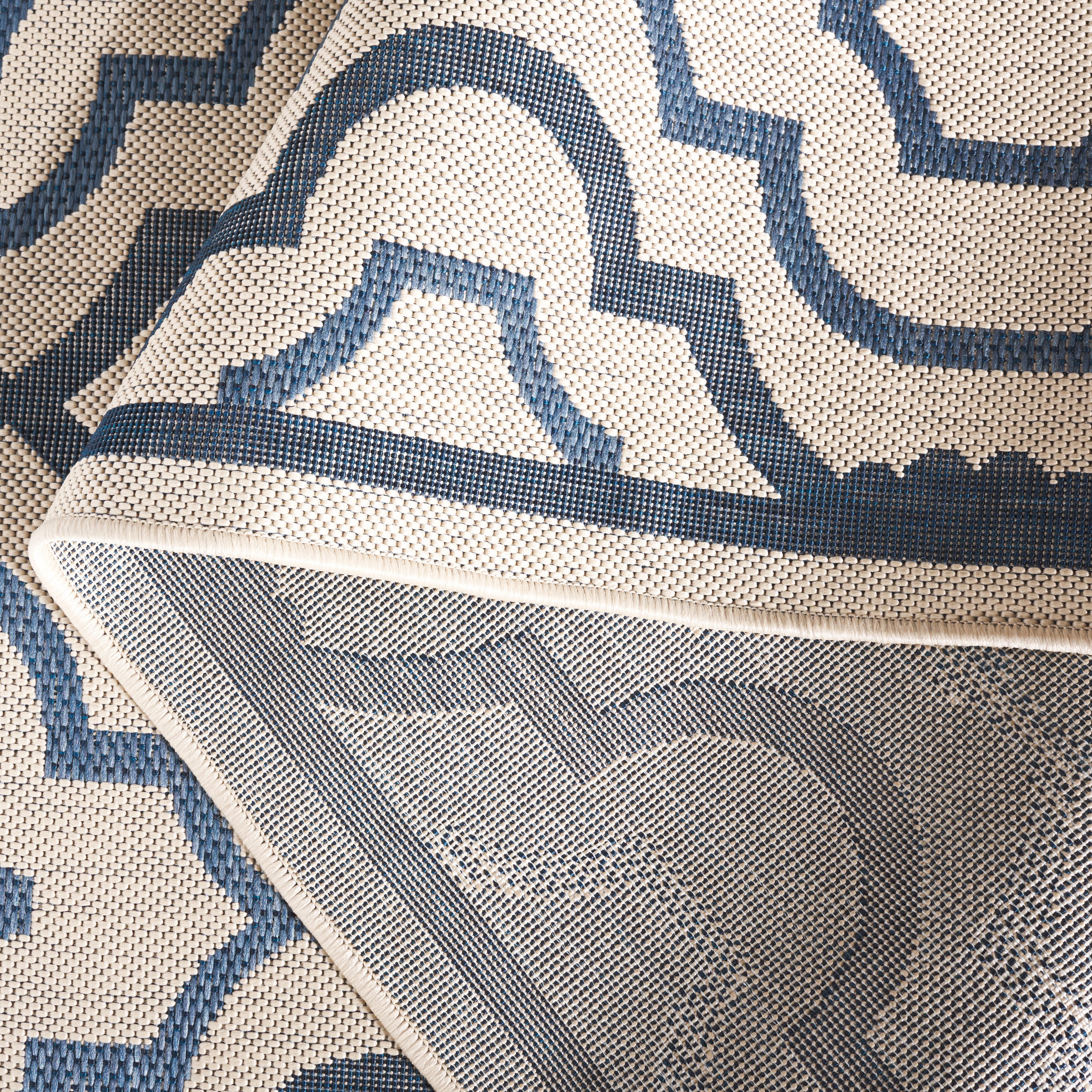 Safavieh Courtyard Bayon Geometric Indoor/Outdoor Runner Rug, Beige/Navy, 2'4" x 12'