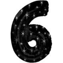 PMU Number Six Shape 38 Inch Black with Silver Sparkles Mylar Balloon Pkg/1