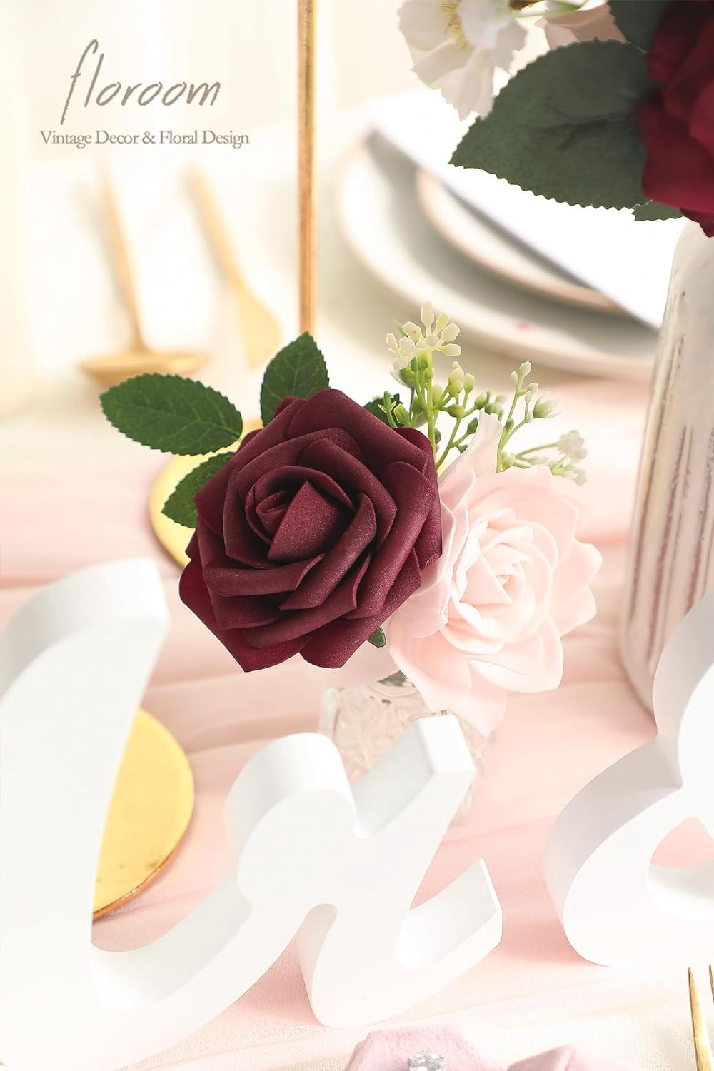 Dusty Rose Cream Artificial Flowers Fake Roses Peonies and Greenery Combo Box Set for DIY Wedding Bouquets Bridal Shower Centerpieces Floral Arrangements Party Tables Home Decorations
