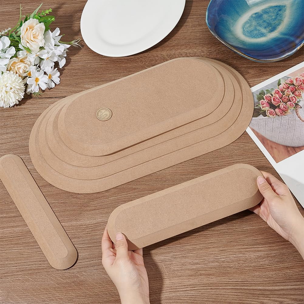1set 6pcs 6 styles Wood Boards Ceramic Clay Drying Board Ceramic Making Tools Oval BurlyWood 244~415x47~210x15mm 1pc/style