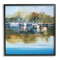Stupell Industries Boat Marina Painting Transportation Painting Black Framed Art Print Wall Art, 17 x 17