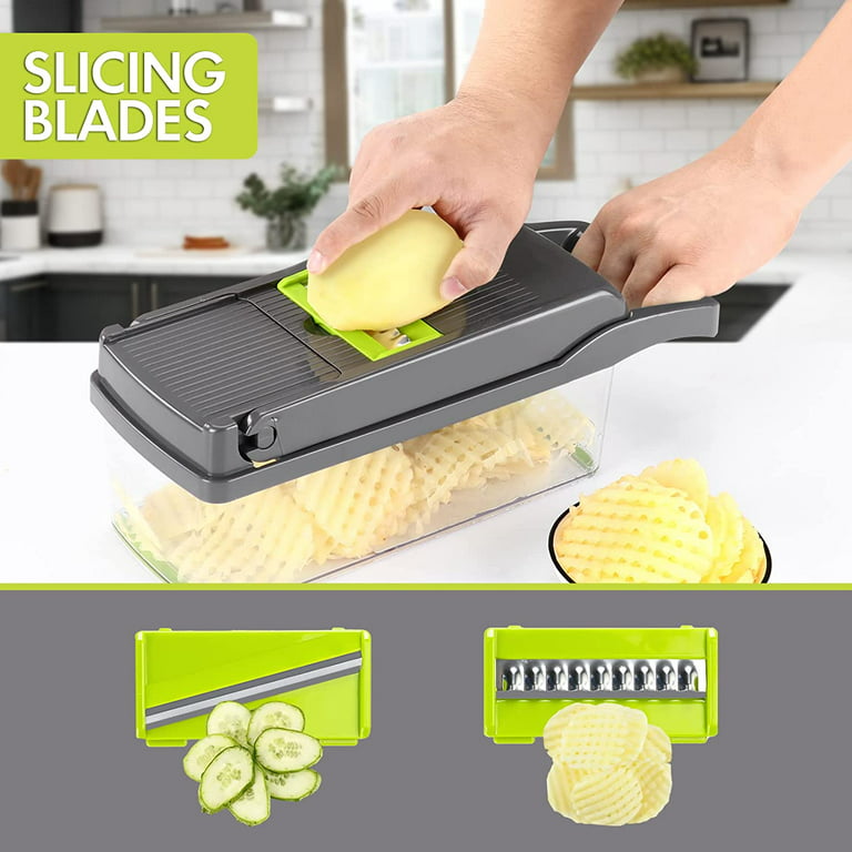 Multi-function Kitchen Vegetable Cutter, Stainless Steel Slicer, Potato  Slicer, Carrot Slicer With Hand Guard, Includes 5 Interchangeable Blades  And A Storage Box, Handheld Filter Basket And Transparent Vegetable  Container