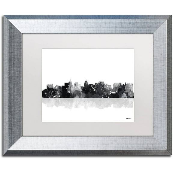 Trademark Fine Art "Madison Wisconsin Skyline BG-1" Canvas Art by Marlene Watson, White Matte, Silver Frame
