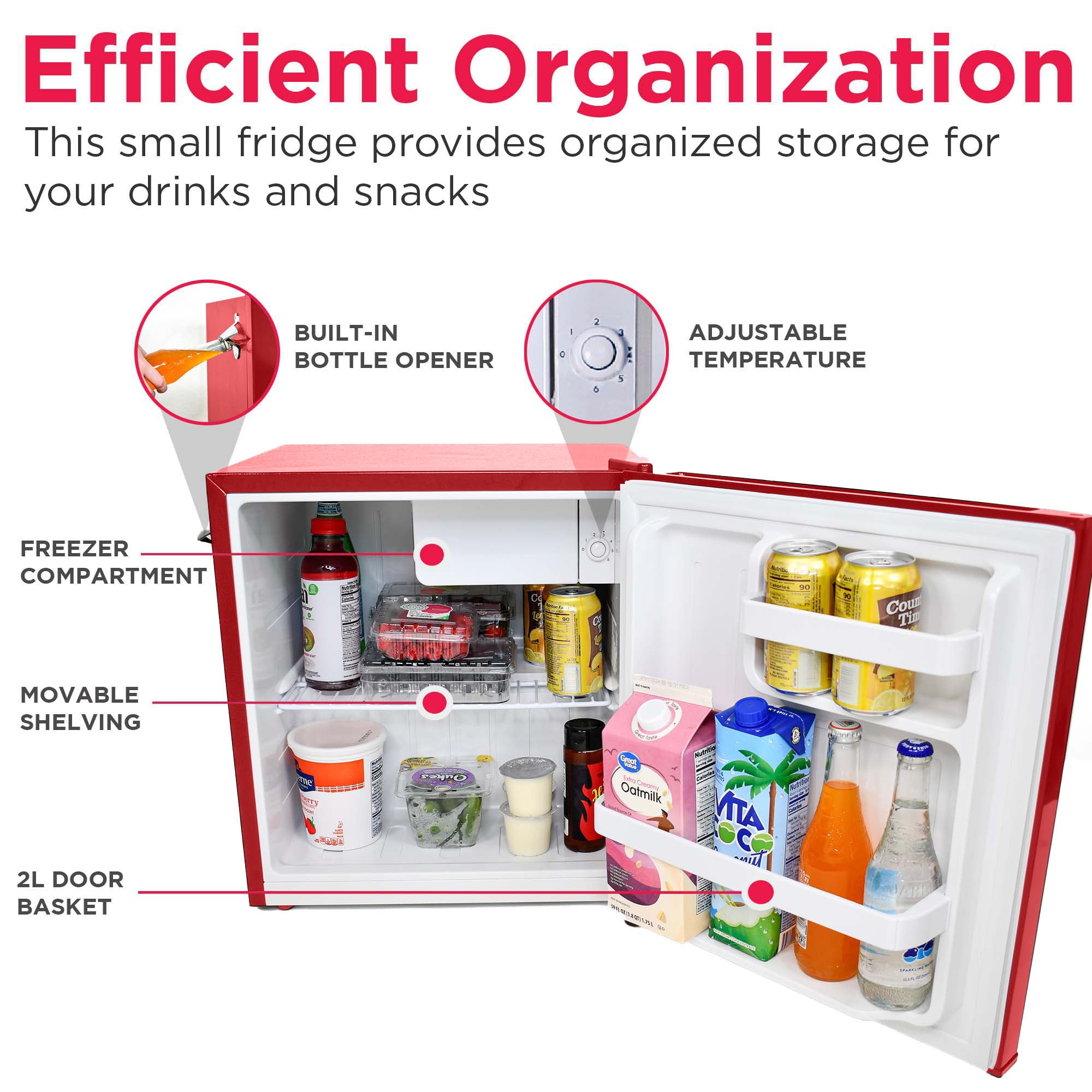 Frigidaire 1.6 Cu. ft. Compact Retro Refrigerator with Chiller Compartment, Mini Fridge with Side Bottle Opener, Red