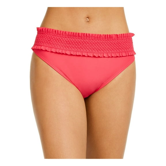 TOMMY HILFIGER Women's Pink Stretch Smocked Ruffled Bikini Moderate Coverage UV Protection Hipster Swimsuit Bottom XS