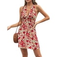 thumbnail image 3 of Liacowi Women Sexy Floral Mini Dress Sleeveless Backless Spaghetti Straps Low Cut Bodycon Short Dress Party Streetwear, 3 of 7