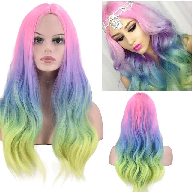 XWSHYW Pelucas Peluca de Moda para Mujer Pelucas Cortas Sintéticas Multicolores Peluca Ondulada