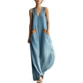 thumbnail image 2 of ClodeEU Women's V Neck Sleeveless Dress with Contrast Pockets ,Summer Solid Color Casual Loose Fit Midi Dress Light Blue,Women's Plus M, 2 of 8