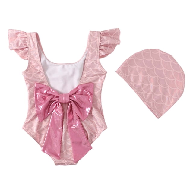 MIASHUI Girls Swimsuit Kids Mermaid One-Piece Bathing Suit with Bow,Pink,8-9 Years