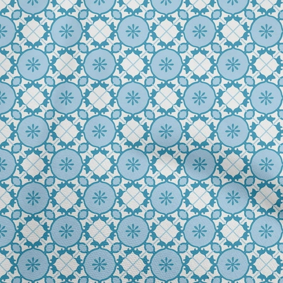 oneOone Viscose Jersey Teal Blue Fabric Asian Tile Traditional Sewing Material Print Fabric By The Yard 60 Inch Wide