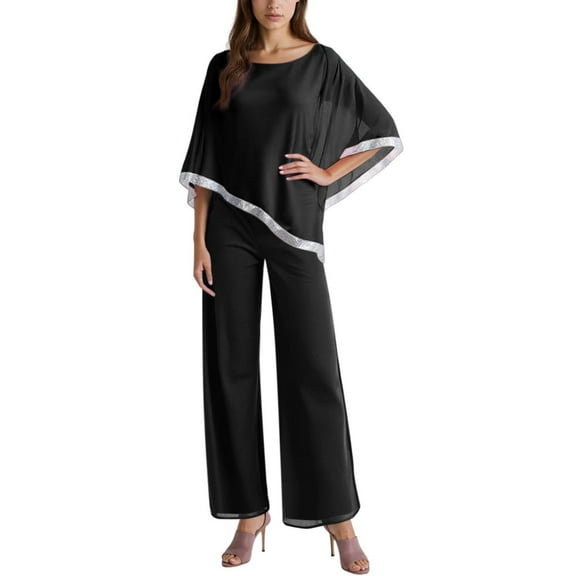 Likimi Two Piece Sets For Women Sequin Solid Color Sleeveless Crew Neck Tops With Wide Leg Pants Breathable Outfit Set Black Size S