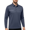 thumbnail image 5 of GrmtClth Polo Shirts for Men Solid Tone Striped Chest Detail Long Sleeve Lapel Collar Relaxed Fit Leisure Work Tops Navy 4XL, 5 of 5