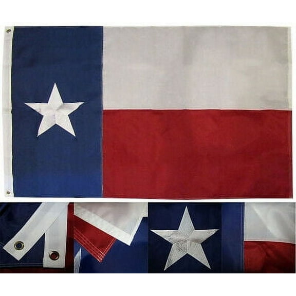 4x6 Texas State (Fully Emb Star) 4'x6' 210D Nylon Embroidered Flag 2 Clips (RUF)