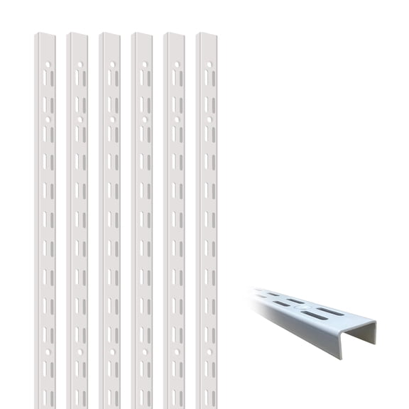 6‑Pack Dual‑Track Wall Shelf Rails – 47.5 in / 120 cm Heavy‑Duty Upright Standards for Adjustable Shelving in Pantries, Closets, Garages (White)