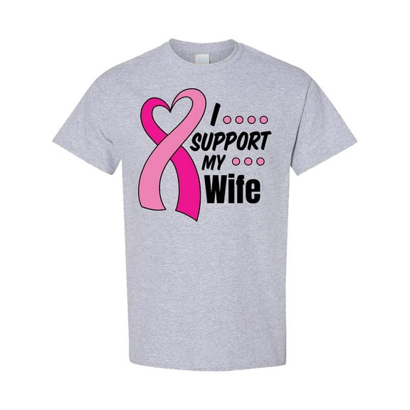 Inktastic Breast Cancer Awareness I Support My Wife with Pink Ribbon T-Shirt