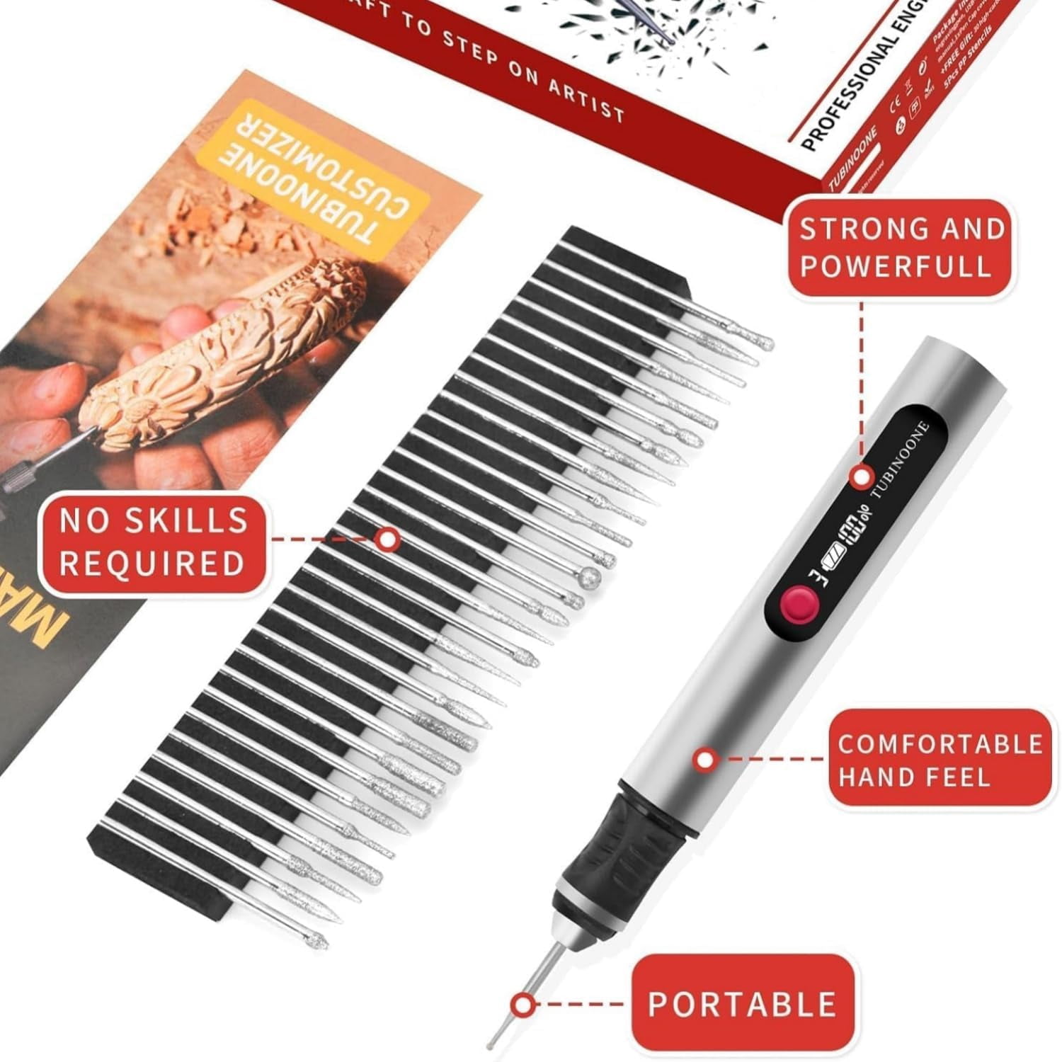 Rechargeable Electric Engraving Pen 3 Speed Adjustable USB Cordless Engraving Tool With 33 Bits For Jewelry Wood Glass Stone Engraving