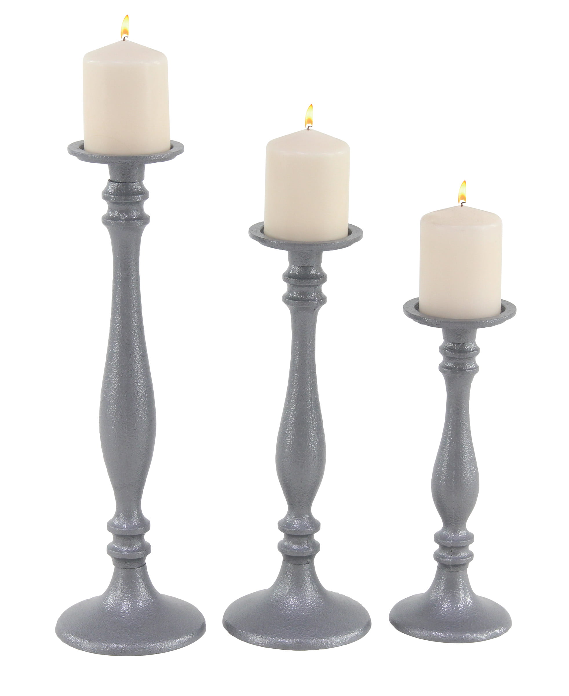 Decmode Traditional 12, 15 And 18 Inch Gray Iron Candle Holders - Set ...