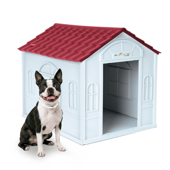 Casa para Perro Chico MascoAmigo para Exterior Térmica con ventilación, Resistente a la Intemperie con Techo Triangular para Lluvia, Roja