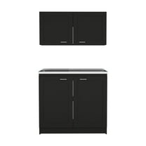 Depot E-Shop Agate Cabinet with 2 Upper Cabinets and 2 Lower Cabinets, 2 Piece Set, Black