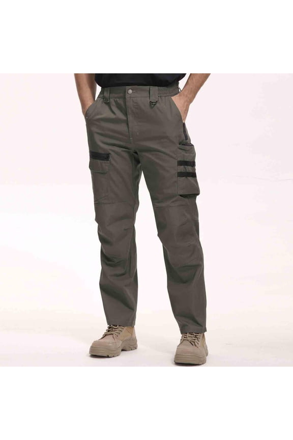Men's Tactical Cargo Pants for Men Solid Color Multi Pocket Zipper Waterproof Tear Resistant Elastic Waist Work Trousers Gift