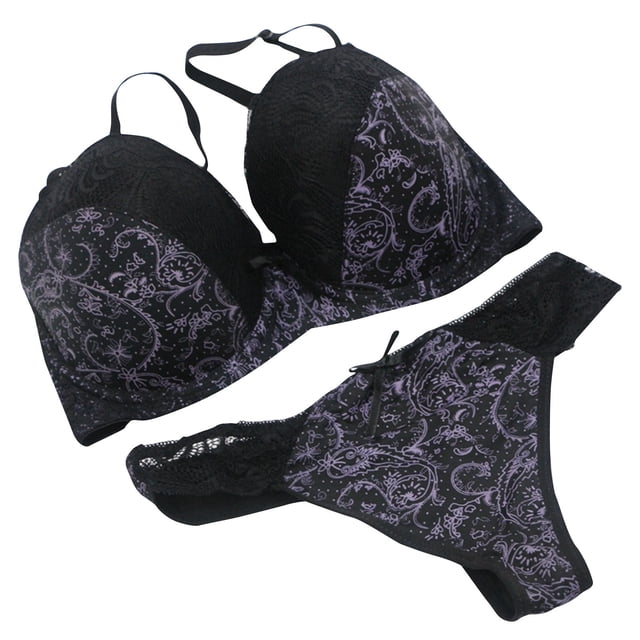Bras for Women, Ladies Lace Printed Color Blocked Oversized Gathered Breathable Lingerie Set