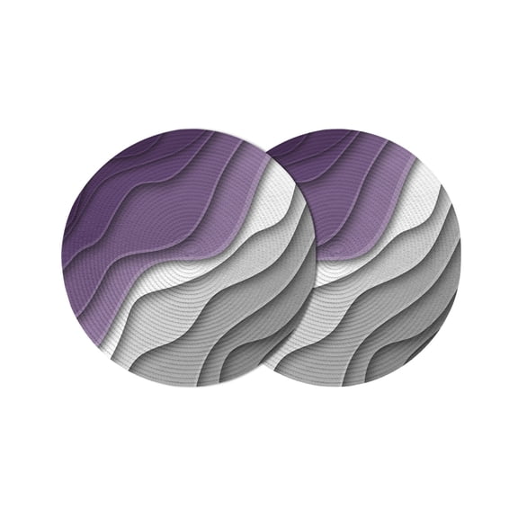 Purple Grey Ombre Round 15 Inch Placemats Set of 2, Modern Geometric Abstract Aesthetics Cream HeatResistant Non Slip Place Mats for Dining Table, Wipeable Braided Kitchen Table Mats for Housewarming