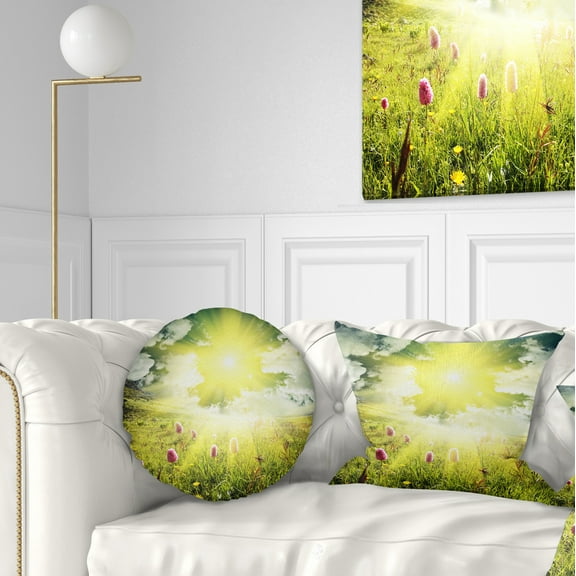 Designart Mountains Pasture under Bright Sunset - Landscape Printed Throw Pillow - 12x20